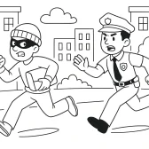 City Police Officer vs Thief Coloring Page