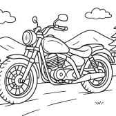 Motorcycle Coloring Page in Nature – Free Printable for Kids