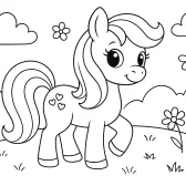 Cute Pony in a Flower Meadow Coloring Page