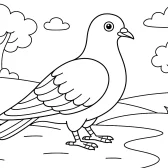 Printable Pigeon Coloring Page – Cute Bird in Nature Scene for Kids
