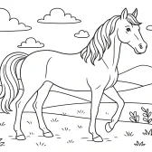 Majestic Horse Coloring Page – Peaceful Nature Scene for Kids