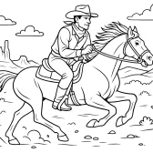 Galloping Cowboy in the Wild West Coloring Page