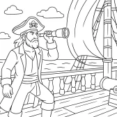 Looking Pirate on Deck Printable Coloring Sheet