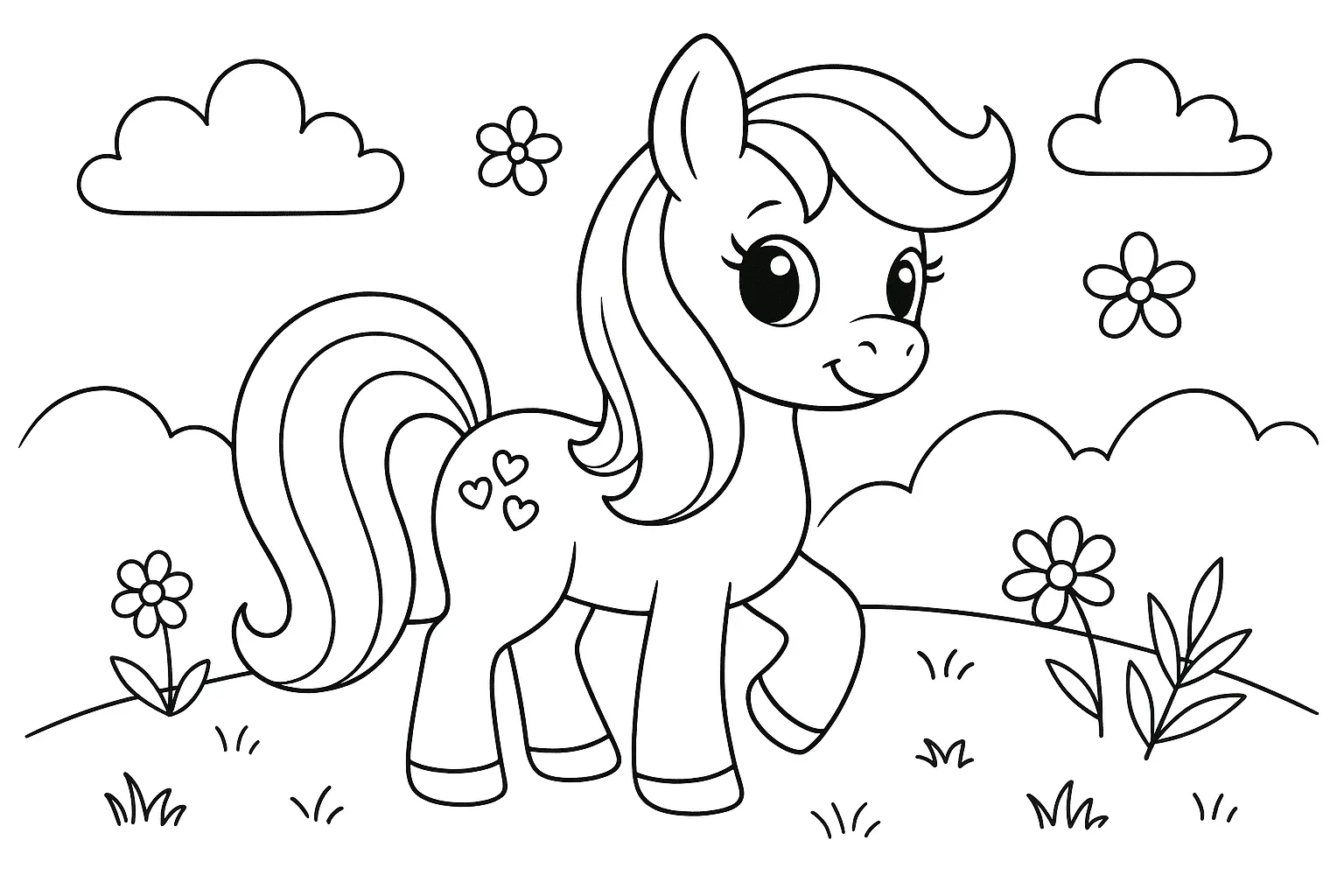 Cute Pony in a Flower Meadow Coloring Page