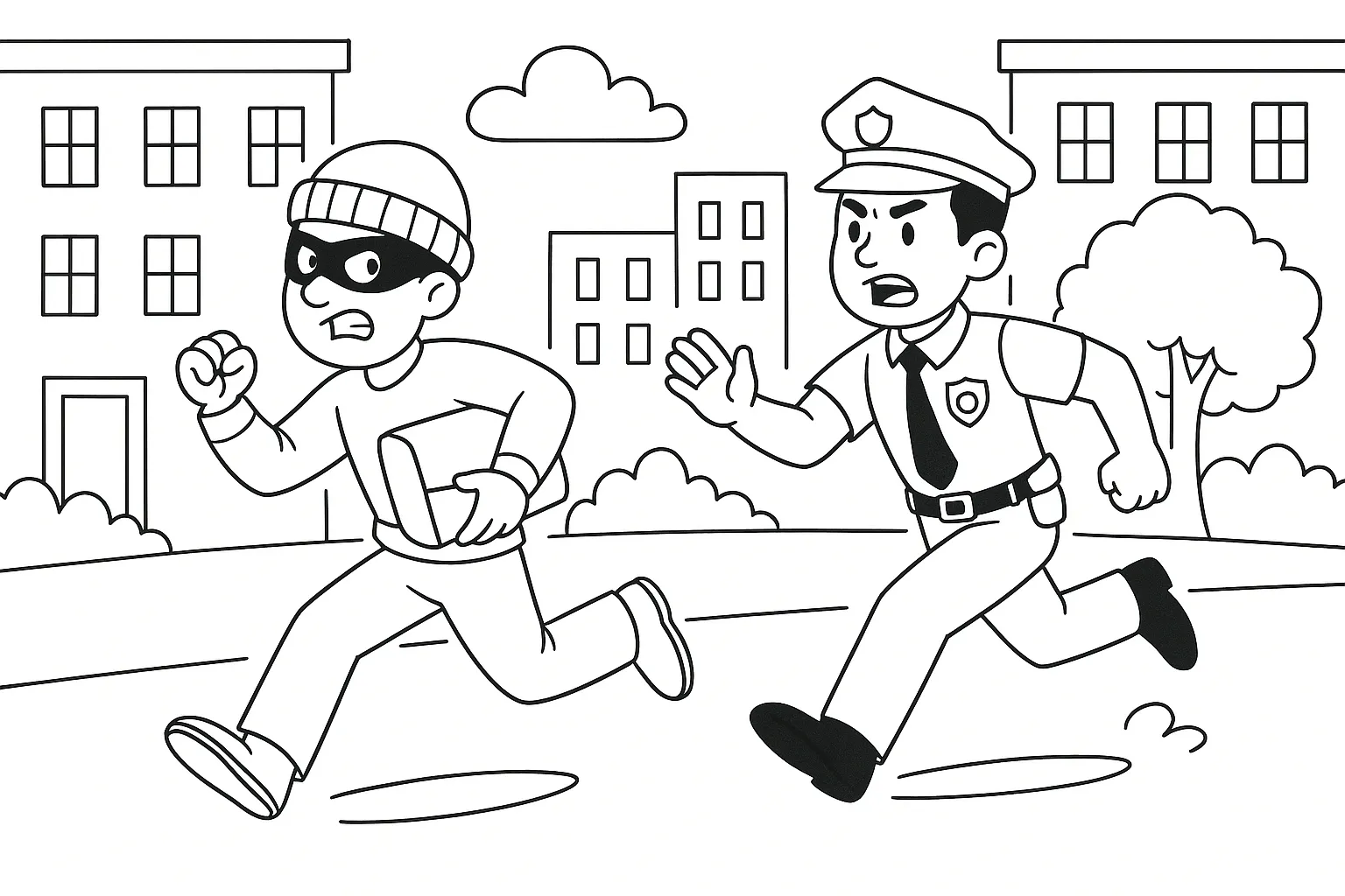 City Police Officer vs Thief Coloring Page