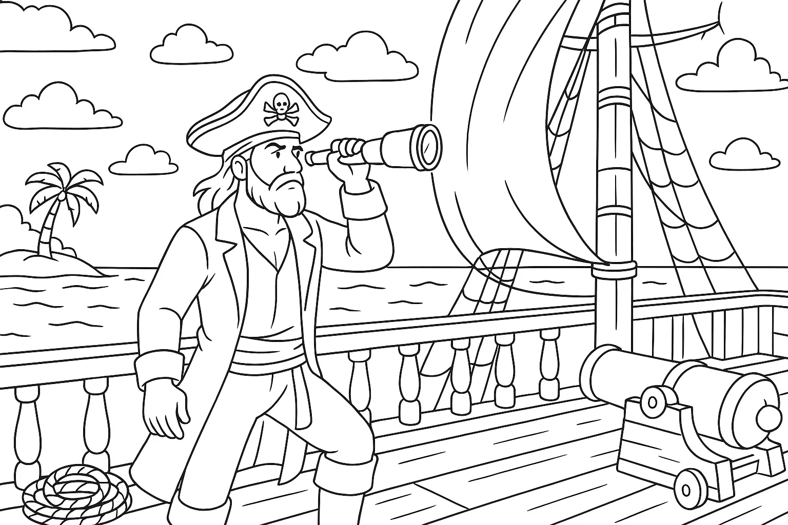 Looking Pirate on Deck Printable Coloring Sheet