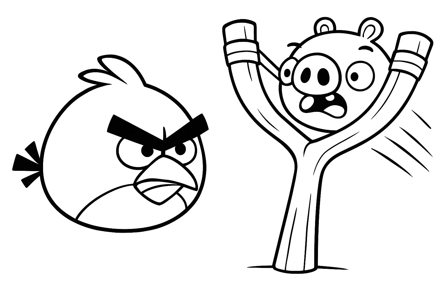 Angry Bird vs Pig – Free Printable Horizontal Coloring Page for Kids