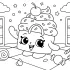 Cute Shopkins Coloring Page – Kawaii Dessert Character in Candy Store Scene