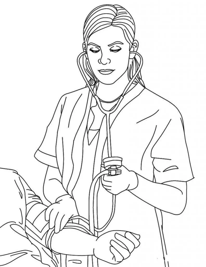 Nurse Taking Blood Pressure Coloring Page