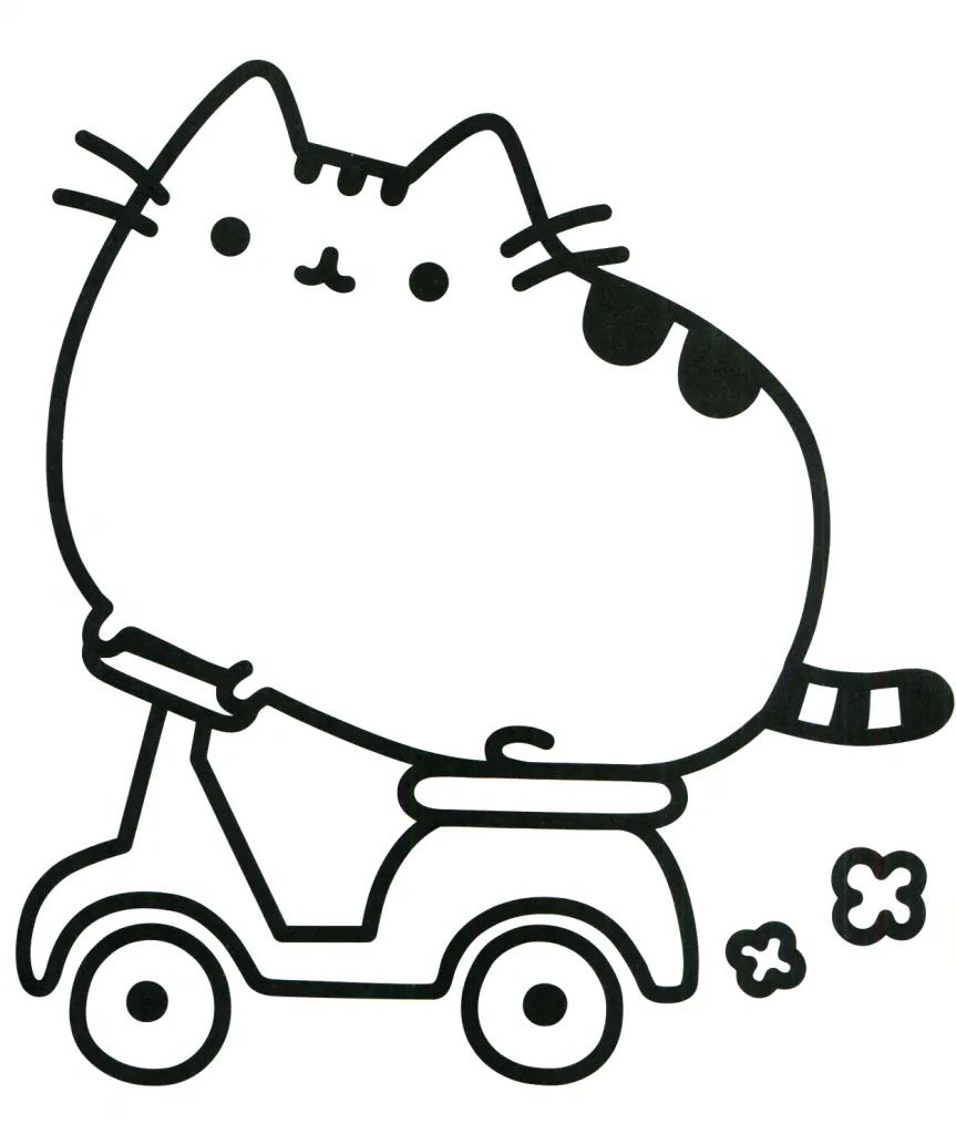 Pusheen Coloring Pages – Cat on a Motorbike