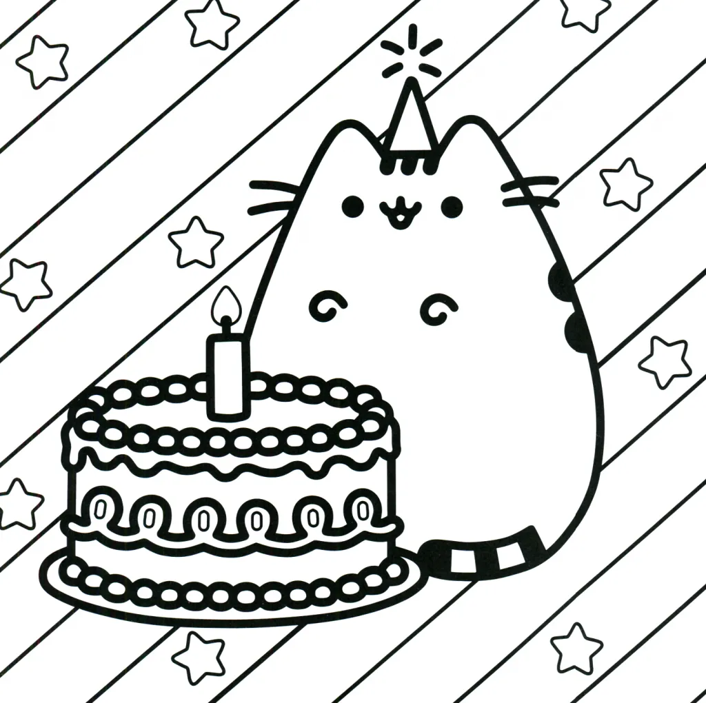 Pusheen Coloring Pages – Birthday Cat