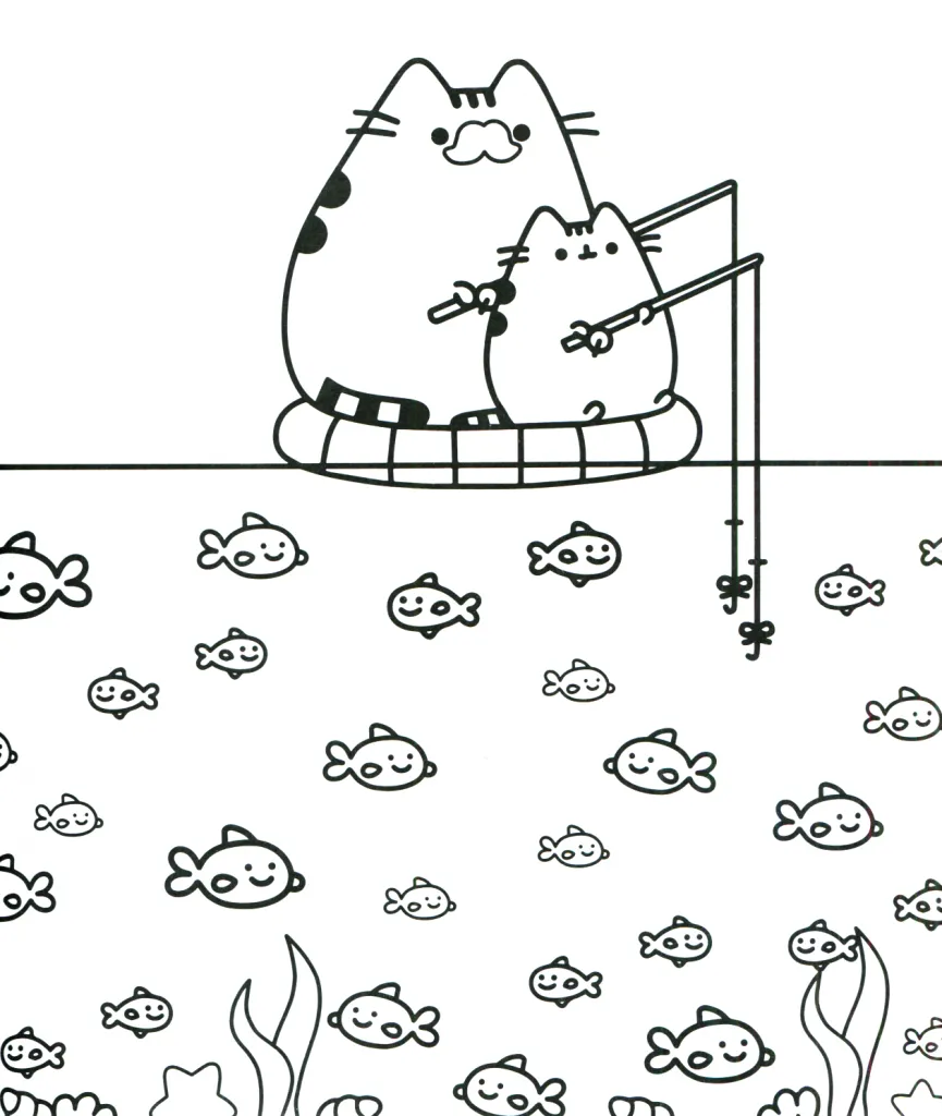 Fishing Pusheen Cat Coloring Pages