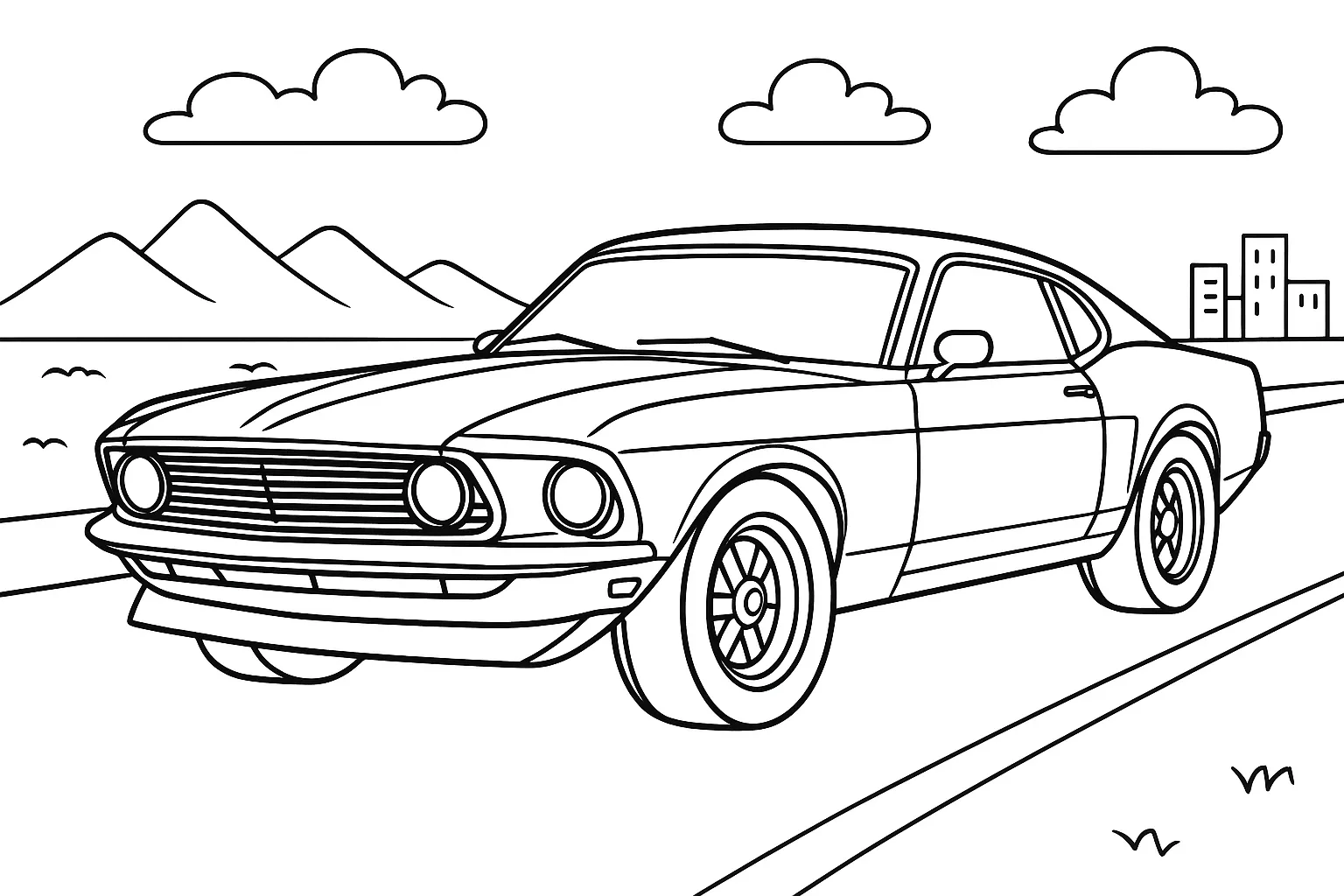 Mustang Classic Muscle Car Coloring Page for Kids
