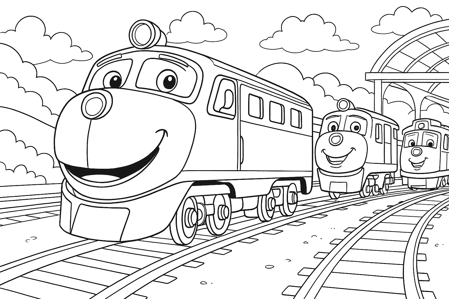 Chuggington Coloring Page – Smiling Engines Printable for Kids