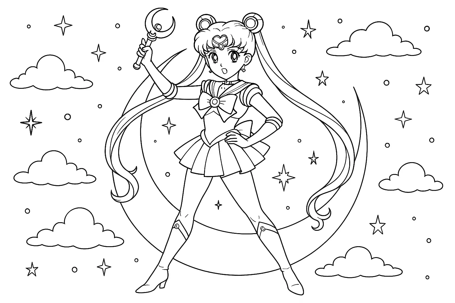 Sailor Moon Coloring Page – Magical Girl Line Art for Kids